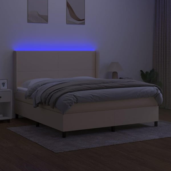 vidaXL kontinentalseng med LED-lys 160x200 cm stof cremefarvet