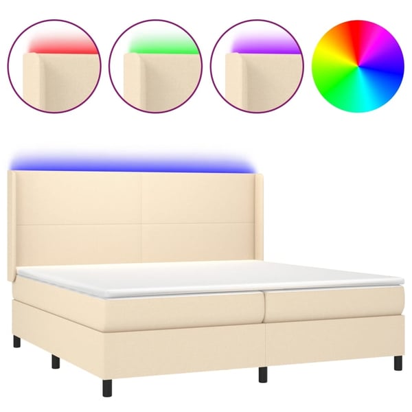 vidaXL kontinentalseng med LED-lys 200x200 cm stof cremefarvet