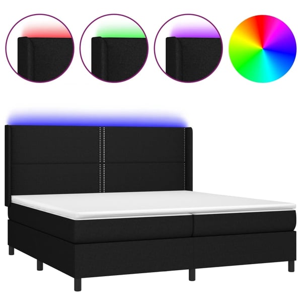 vidaXL kontinentalseng med LED-lys 200x200 cm stof sort