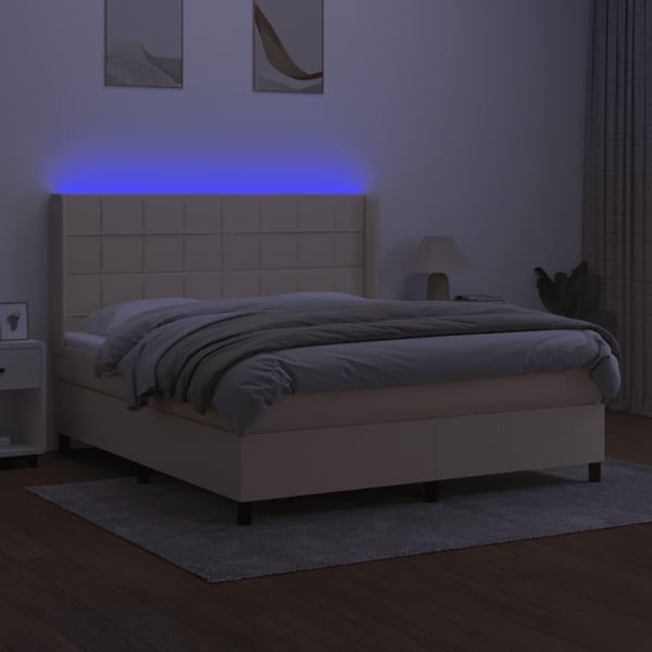 vidaXL kontinentalseng med LED-lys 160x200 cm stof cremefarvet