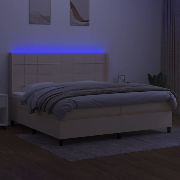 vidaXL kontinentalseng med LED-lys 200x200 cm stof cremefarvet