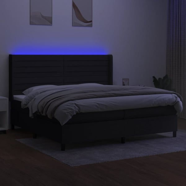 vidaXL kontinentalseng med LED-lys 200x200 cm stof sort