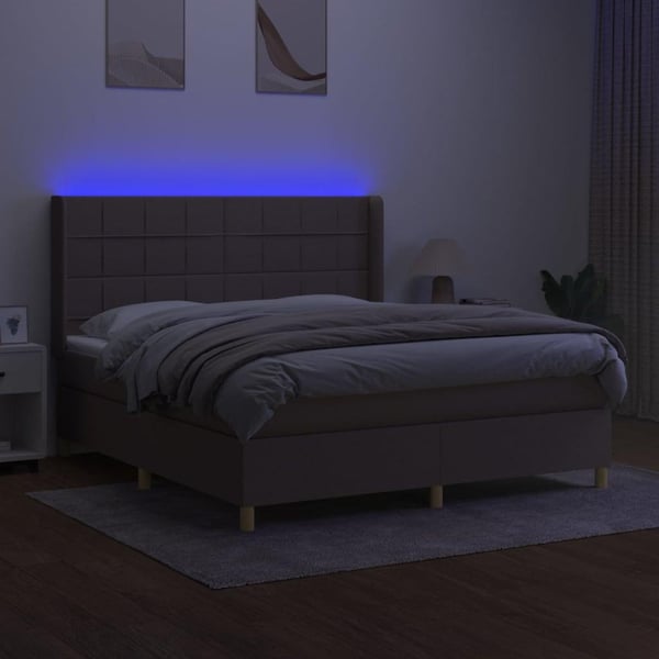vidaXL kontinentalseng med LED-lys 160x200 cm stof gråbrun