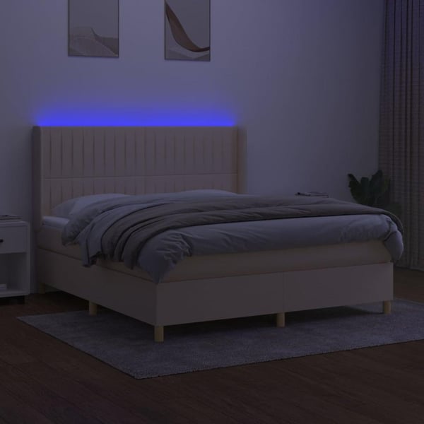 vidaXL kontinentalseng med LED-lys 160x200 cm stof cremefarvet