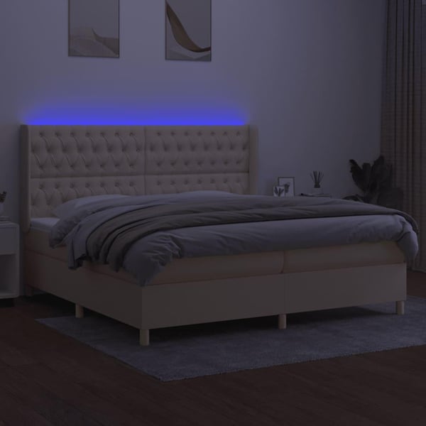 vidaXL kontinentalseng med LED-lys 200x200 cm stof cremefarvet