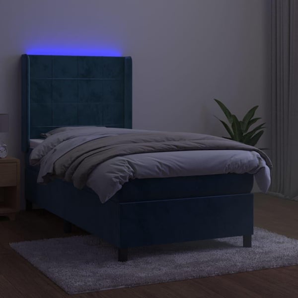 vidaXL kontinentalseng med LED-lys 90x190 cm fløjl mørkeblå