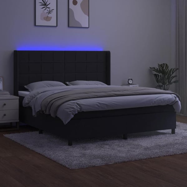 vidaXL kontinentalseng med LED-lys 180x200 cm fløjl sort