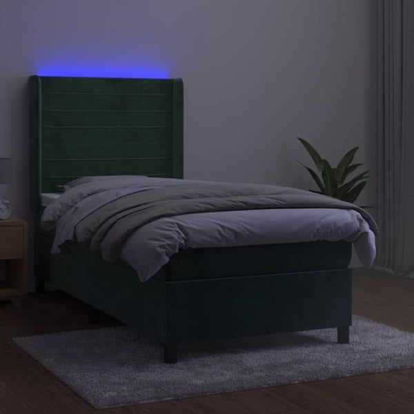 vidaXL kontinentalseng med LED-lys 80x200 cm velour mørkegrøn