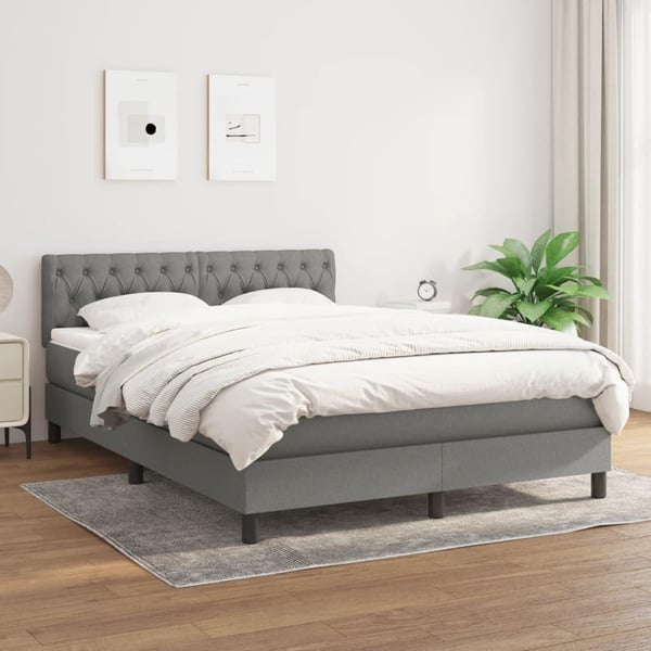 vidaXL kontinentalseng med madras 140x200 cm stof mørkegrå