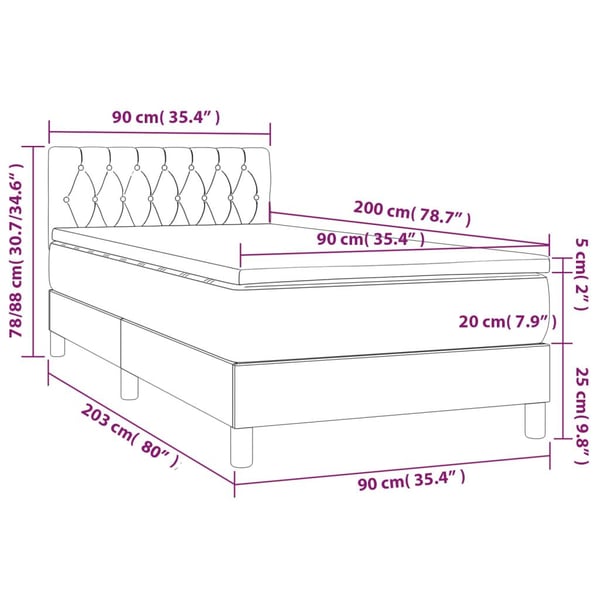 vidaXL kontinentalseng med madras 90x200 cm stof mørkegrå