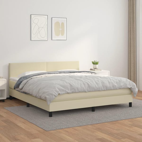 vidaXL kontinentalseng 160x200 cm kunstlæder cremefarvet