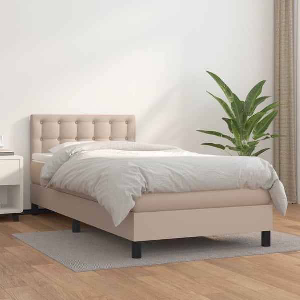 vidaXL kontinentalseng 100x200 cm kunstlæder cappuccinofarvet