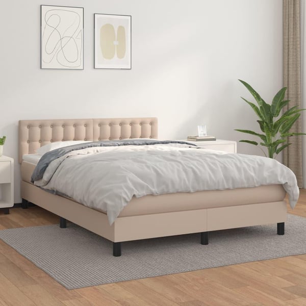 vidaXL kontinentalseng 140x200 cm kunstlæder cappuccinofarvet