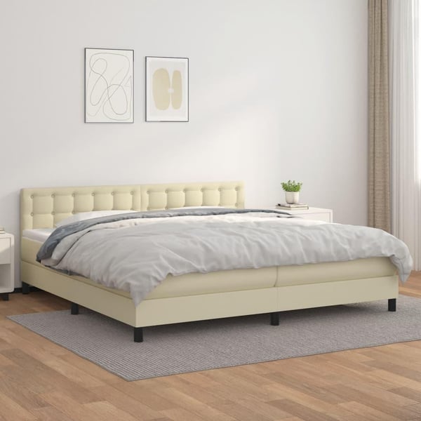 vidaXL kontinentalseng med madras 200x200 cm kunstlæder cremefarvet