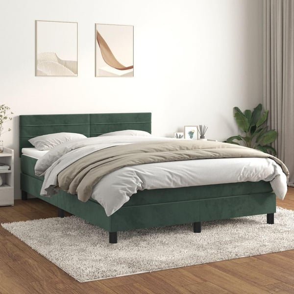 vidaXL kontinentalseng med madras 140x200 cm fløjl mørkegrøn
