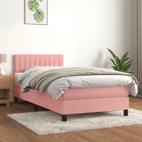vidaXL kontinentalseng med madras 100x200 cm fløjl lyserød