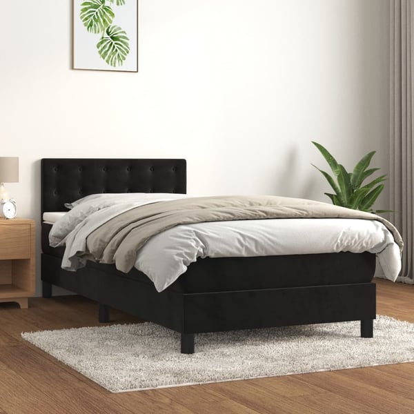 vidaXL kontinentalseng med madras 100x200 cm fløjl sort
