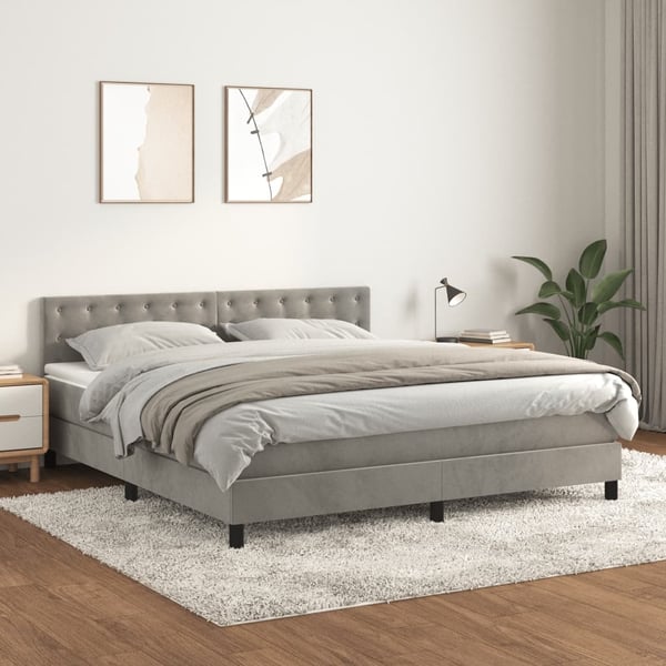 vidaXL Ramsäng med madrass ljusgrå 160x200 cm sammet