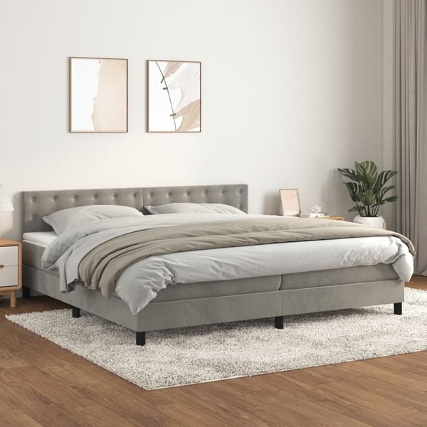 vidaXL kontinentalseng med madras 200x200 cm fløjl lysegrå