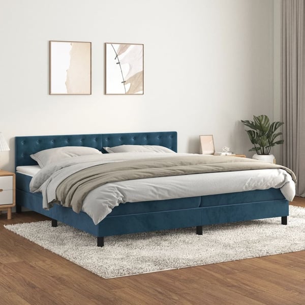 vidaXL Ramsäng med madrass mörkblå 200x200 cm sammet
