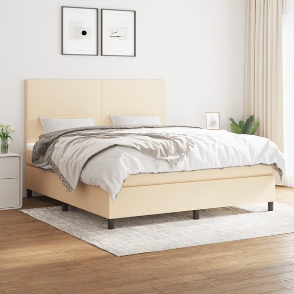 vidaXL kontinentalseng med madras 160x200 cm stof cremefarvet