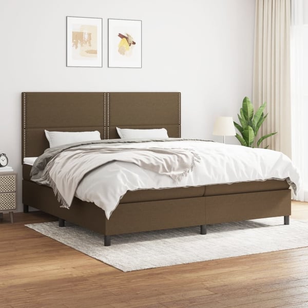 vidaXL kontinentalseng med madras 200x200 cm stof mørkebrun