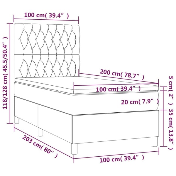 vidaXL kontinentalseng med madras 100x200 cm stof gråbrun