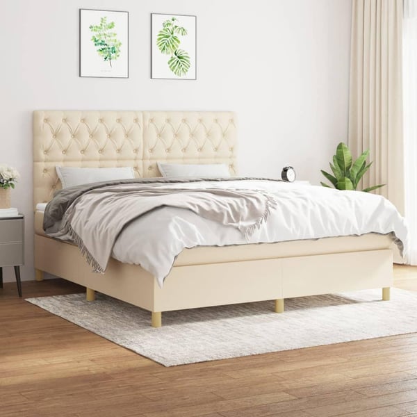 vidaXL kontinentalseng med madras 160x200 cm stof cremefarvet