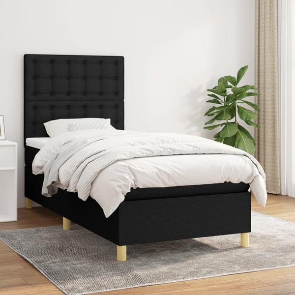 vidaXL kontinentalseng med madras 100x200 cm stof sort