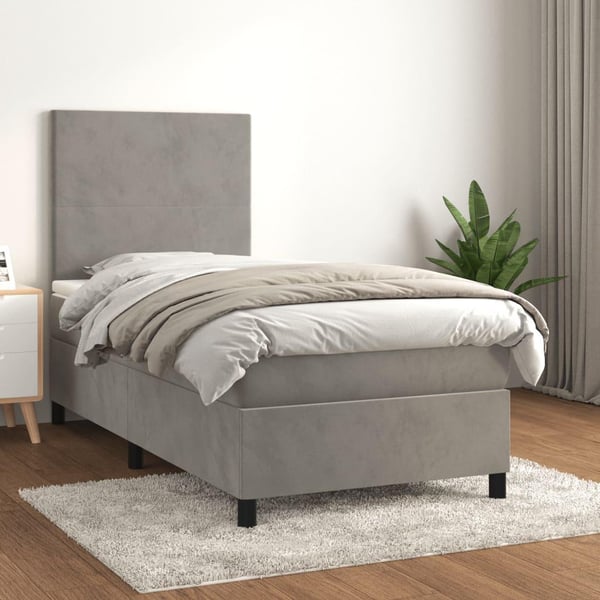 vidaXL kontinentalseng med madras 90x190 cm fløjl lysegrå