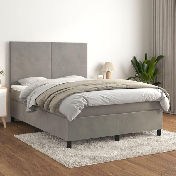 vidaXL kontinentalseng med madras 140x200 cm fløjl lysegrå