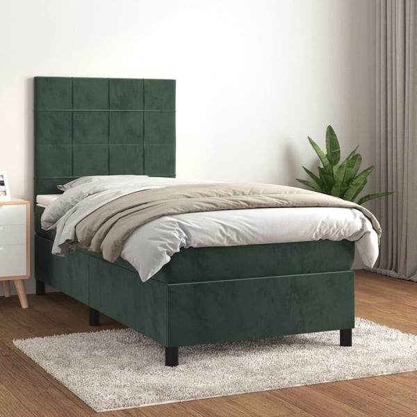vidaXL kontinentalseng med madras 90x190 cm fløjl mørkegrøn