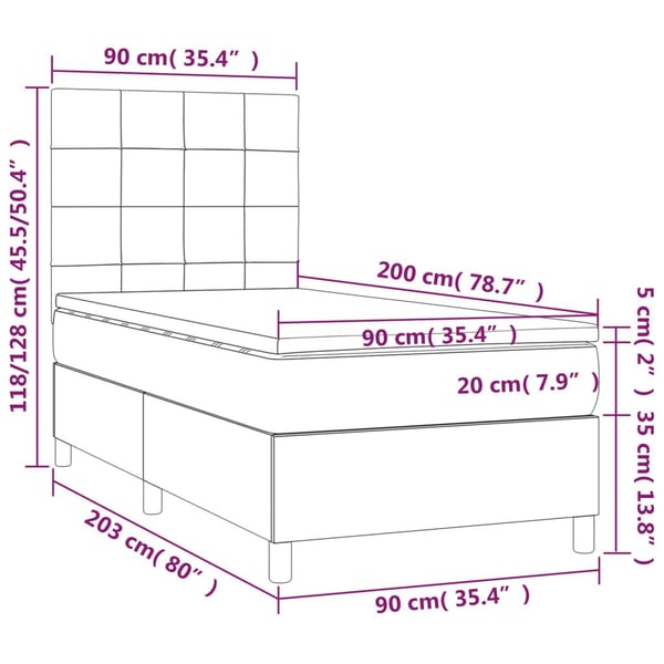 vidaXL kontinentalseng med madras 90x200cm fløjl mørkegrå