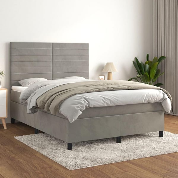 vidaXL Ramsäng med madrass ljusgrå 140x200 cm sammet
