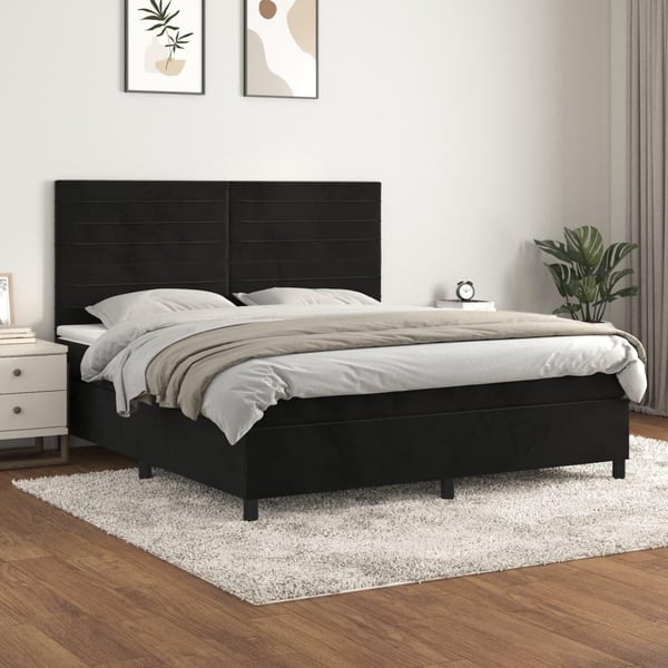vidaXL kontinentalseng med madras 160x200 cm fløjl sort
