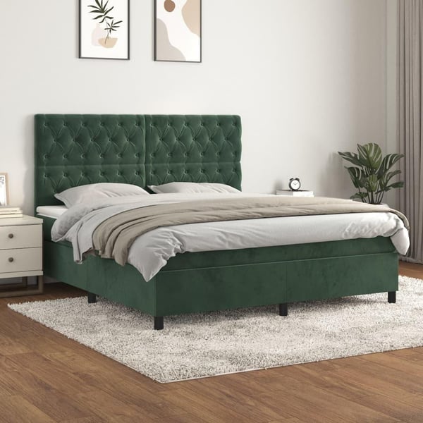 vidaXL kontinentalseng med madras 160x200 cm fløjl mørkegrøn