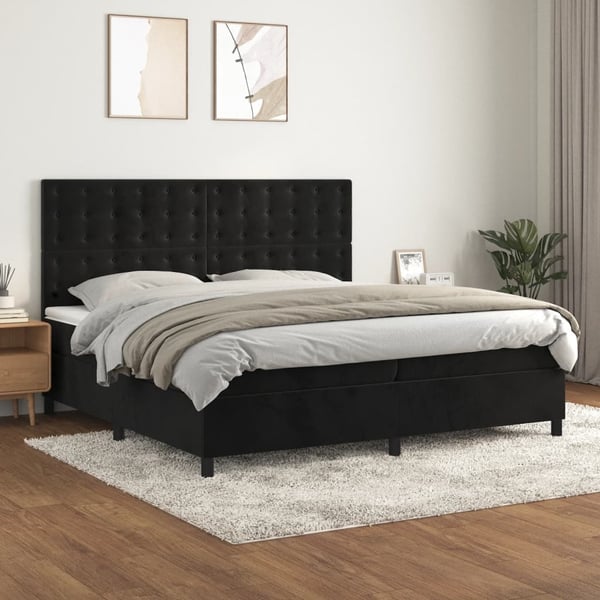 vidaXL kontinentalseng med madras 200x200 cm fløjl sort