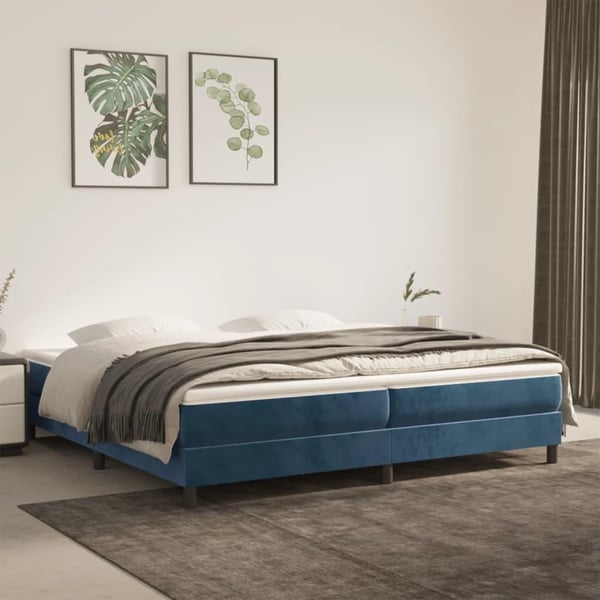 vidaXL kontinentalseng med madras 200x200 cm fløjl mørkeblå