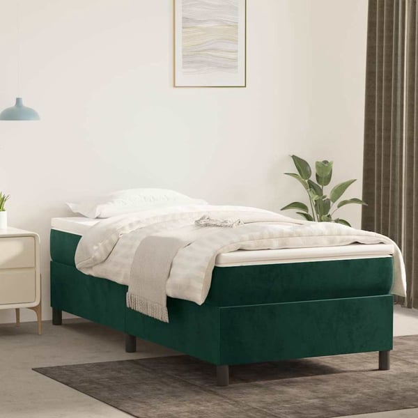 vidaXL kontinentalseng med madras 80x200 cm fløjl mørkegrøn