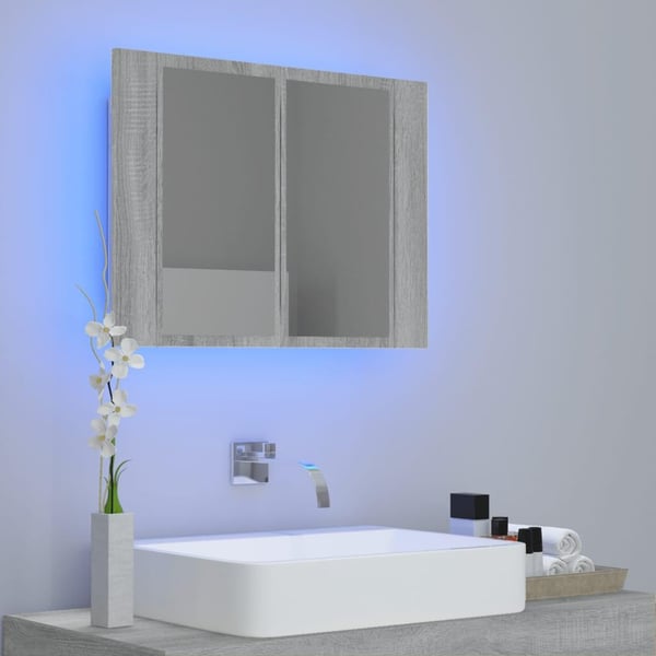 vidaXL spejlskab m. LED-lys 60x12x45 cm konstrueret træ grå sonoma-eg