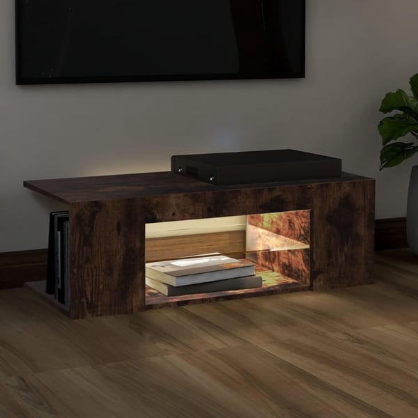 vidaXL TV-benk med LED-lys røkt eik 90x39x30 cm