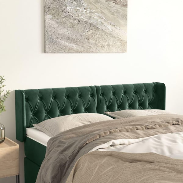 vidaXL sengegavl med kanter 147x16x78/88 cm fløjl mørkegrøn