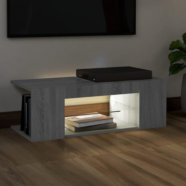 vidaXL TV-benk med LED-lys grå sonoma 90x39x30 cm