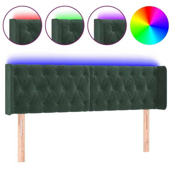 vidaXL sengegavl med LED-lys 147x16x78/88 cm fløjl mørkegrøn
