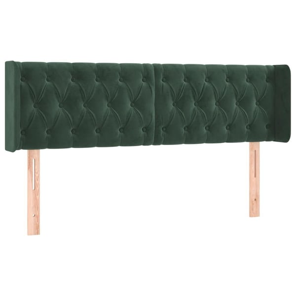 vidaXL sengegavl med LED-lys 147x16x78/88 cm fløjl mørkegrøn
