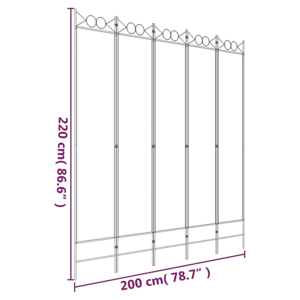 vidaXL Romdeler 5 paneler svart 200x220 cm stoff