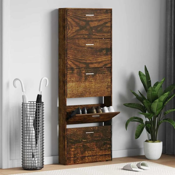 vidaXL Skoskap røkt eik 59x17x169 cm konstruert tre