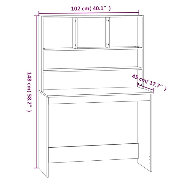 vidaXL Skrivebord med hyller hvit 102x45x148 cm konstruert tre