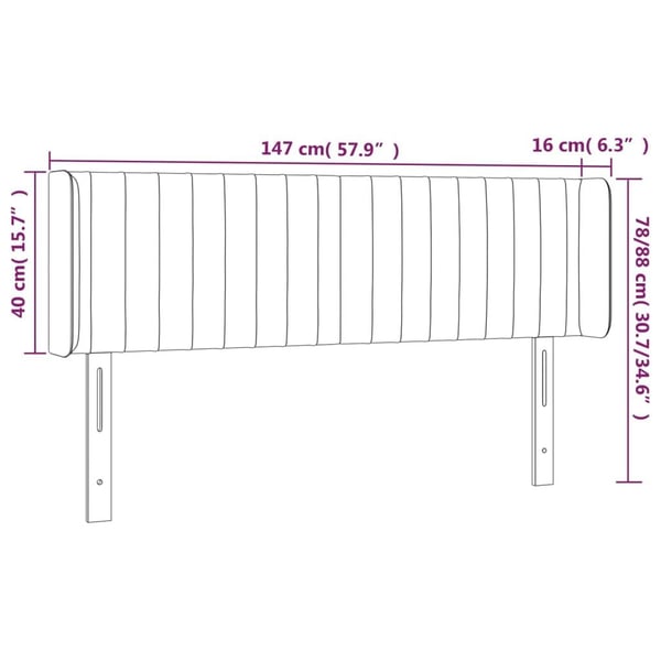 vidaXL sengegavl med LED-lys 147x16x78/88 cm fløjl lyserød