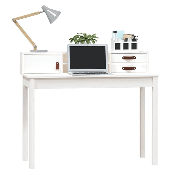 vidaXL Skrivebord hvit 110x50x93 cm heltre furu